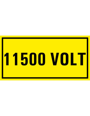 11500 volt sticker, geel zwart, rechthoekig