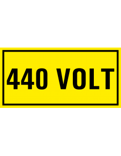 440 volt sticker, geel zwart, rechthoekig