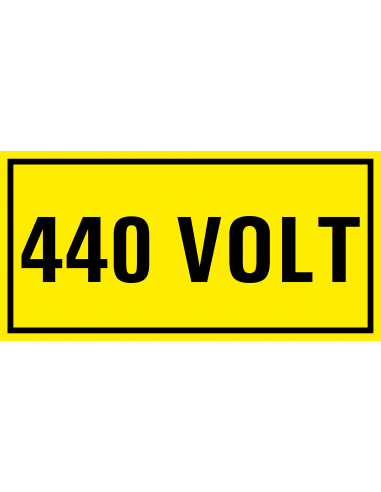 440 volt sticker, geel zwart, rechthoekig