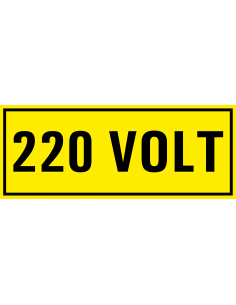 220 volt sticker, geel zwart, rechthoekig