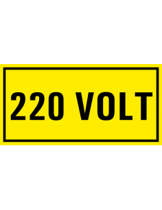 220 volt sticker, geel zwart, rechthoekig