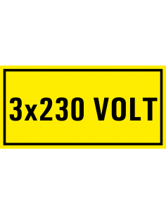3 x 230 volt sticker, geel zwart, rechthoekig
