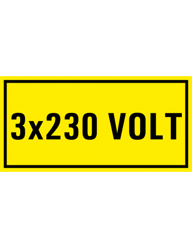 3 x 230 volt sticker, geel zwart, rechthoekig
