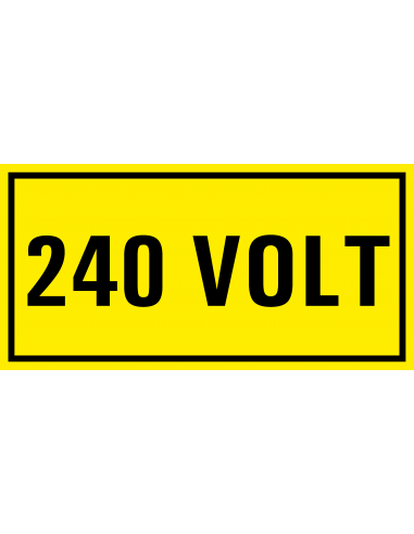 240 volt sticker, geel zwart, rechthoekig
