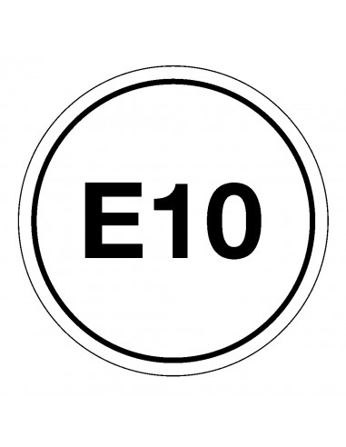 E10 benzine bord, kunststof, wit zwart, rond