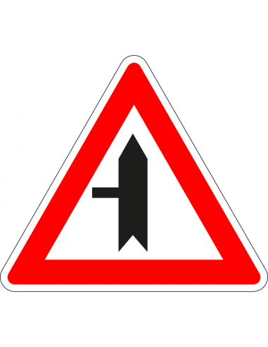 Voorrangskruispunt zijweg links sticker, B4, rood wit, driehoek, symbool zijweg links
