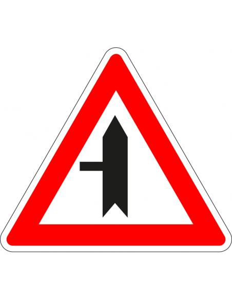 Voorrangskruispunt zijweg links bord, kunststof, B4, rood wit, driehoek, symbool zijweg links