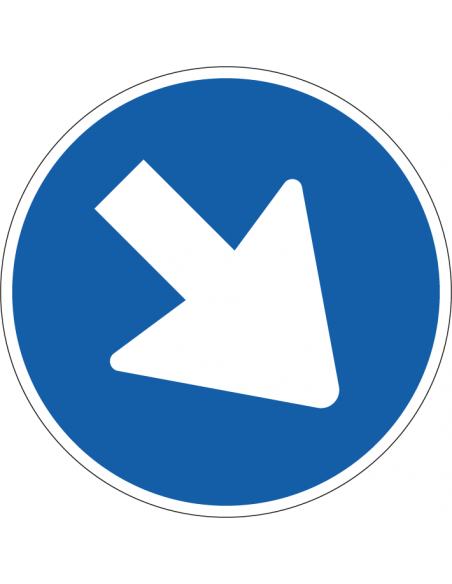 Verplichte rijrichting rechts bord, kunststof, D2, blauw wit, rond, symbool rijrichting rechts