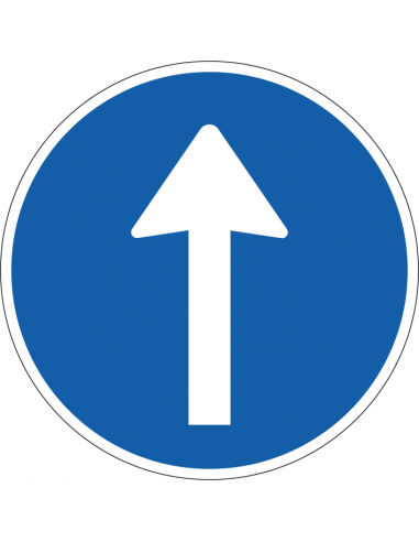 Verplichte rijrichting sticker, D4, blauw wit, rond, symbool verplichte rijrichting