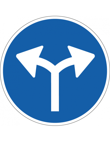 Verplichte rijrichting links en rechts sticker, D7, blauw wit, rond, symbool rijrichting links rechts