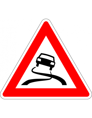 Slipgevaar bord, kunststof, J20, rood wit, driehoek, slippende auto symbool
