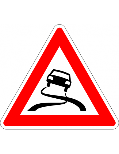 Slipgevaar bord, kunststof, J20, rood wit, driehoek, slippende auto symbool