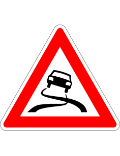 Slipgevaar sticker, J20, rood wit, driehoek, slippende auto symbool