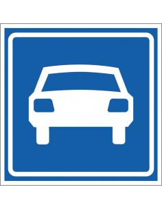 Autoweg bord, kunststof, G3, blauw wit, vierkant, symbool auto