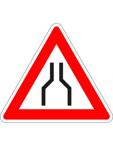 Wegversmalling sticker, J17, rood wit, driehoek, symbool wegversmalling