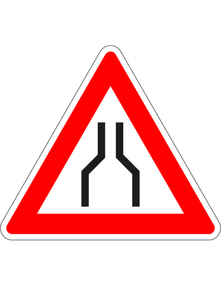 Wegversmalling bord, kunststof, J17, rood wit, driehoek, symbool wegversmalling