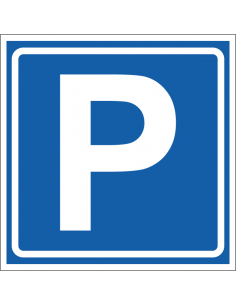 Parkeersticker, E4, blauw wit, vierkant, symbool parkeerplaats