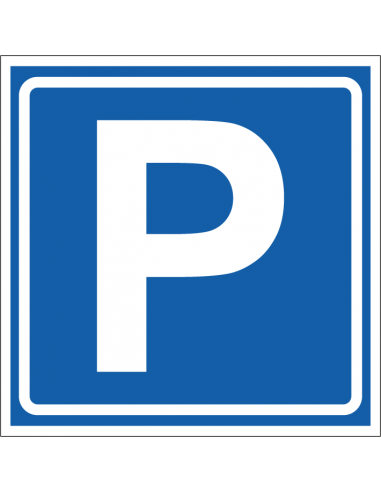 Parkeersticker, E4, blauw wit, vierkant, symbool parkeerplaats