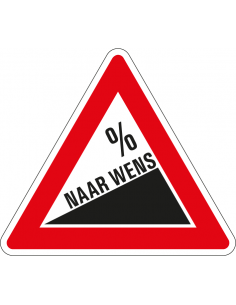 Steile helling sticker, J6, percentage naar wens, rood wit, driehoek, symbool helling