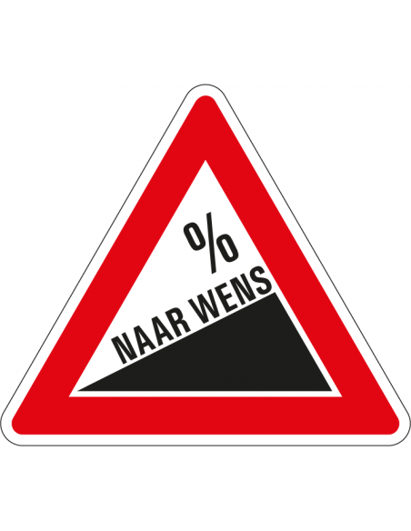 Steile helling sticker, J6, percentage naar wens, rood wit, driehoek, symbool helling