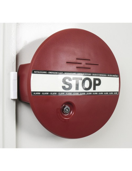 GfS DEXCON raam- en deuralarm, rood bevestigd aan deur