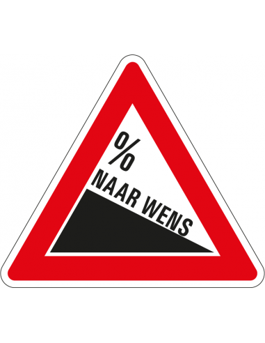 Gevaarlijke daling sticker, J7, percentage naar wens, rood wit, driehoek, daling symbool