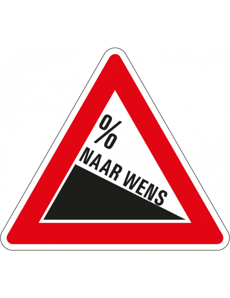 Gevaarlijke daling sticker, J7, percentage naar wens, rood wit, driehoek, daling symbool