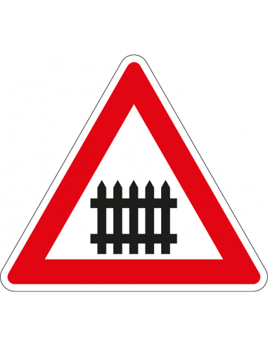 Bewaakte spoorwegovergang bord, kunststof, J10, rood wit, driehoek, symbool bewaakte spoorwegovergang