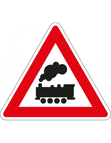 Onbewaakte spoorwegovergang bord, J11, rood wit, driehoek, symbool onbewaakte spoorwegovergang