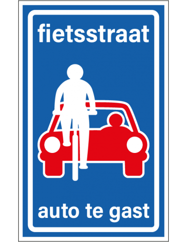 Fietsstraat sticker, L51, blauw wit, rechthoekig, symbool fietsstraat