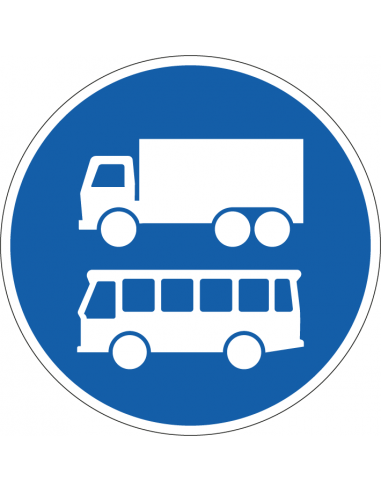 Rijstrook lijnbussen en vrachtauto's bord, F19, blauw wit, rond, symbool lijnbus en vrachtauto