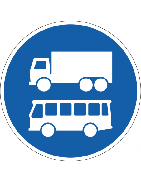 Rijstrook lijnbussen en vrachtauto's bord, F19, blauw wit, rond, symbool lijnbus en vrachtauto