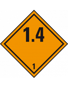 ADR klasse 1.4 sticker explosieve stoffen, oranje zwart, ruitvormig, 1.4 tekst