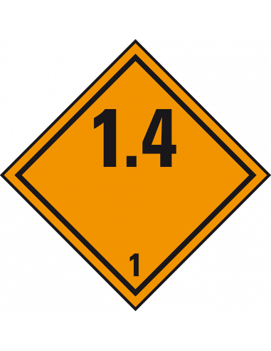 ADR klasse 1.4 sticker explosieve stoffen, oranje zwart, ruitvormig, 1.4 tekst