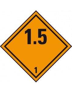 ADR klasse 1.5 sticker explosieve stoffen, oranje zwart, ruitvormig, 1.5 tekst