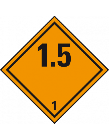 ADR klasse 1.5 sticker explosieve stoffen, oranje zwart, ruitvormig, 1.5 tekst