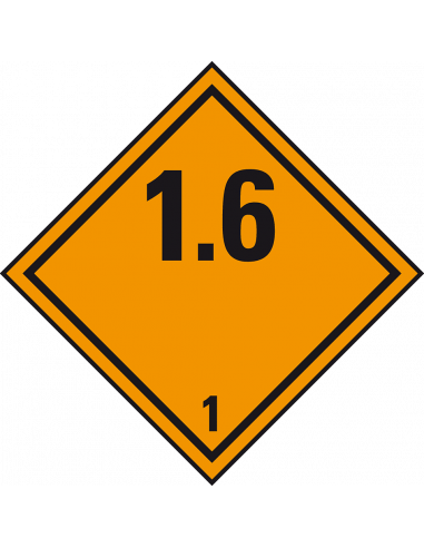 ADR klasse 1.6 sticker explosieve stoffen, oranje zwart, ruitvormig, 1.6 tekst