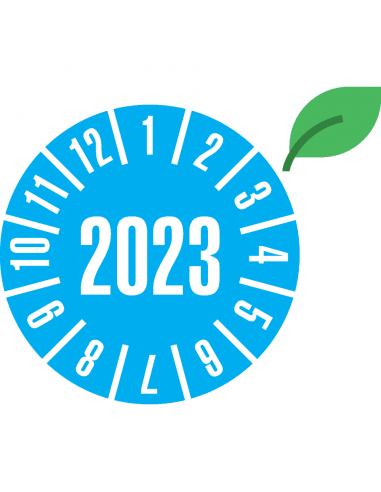 Duurzame keuringssticker met jaartal, ecofoil, 30 mm, 18 stuks per vel