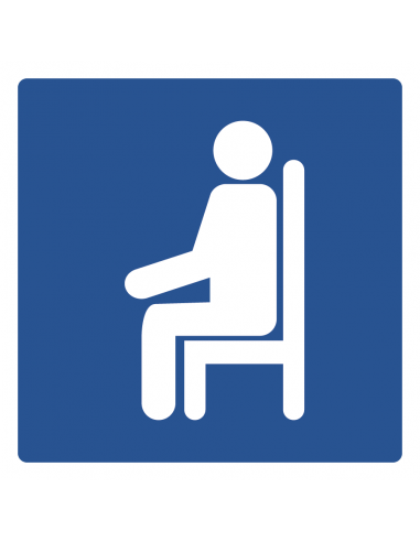 Zitplaats bord, kunststof, vierkant, blauw wit, persoon op stoel symbool