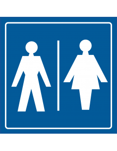 Gezamenlijk toilet bordje, kunststof, blauw, vierkant