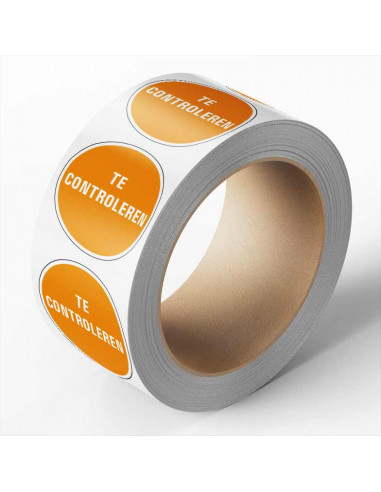 Te controleren sticker, oranje, 25 meter op rol