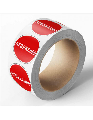 Afgekeurd keuringssticker, rood, 25 meter op rol
