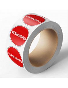 Verworpen controlesticker, rood, 25 meter op rol