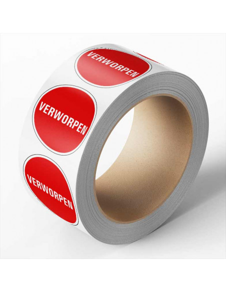 Verworpen controlesticker, rood, 25 meter op rol