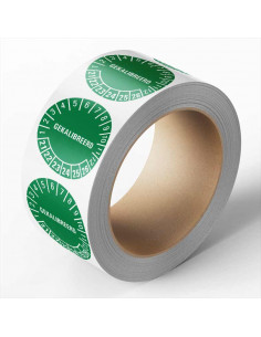Gekalibreerd op keuringssticker, groen, 25 meter op rol