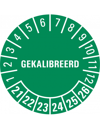 Gekalibreerd op keuringssticker, groen, 25 meter op rol
