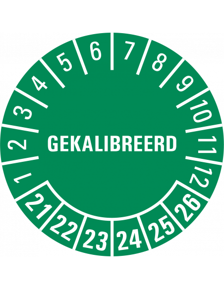 Gekalibreerd op keuringssticker, groen, 25 meter op rol
