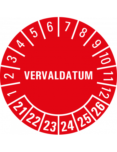 Vervaldatum keuringssticker, rood, 25 meter op rol