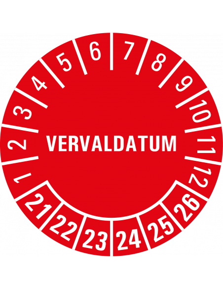 Vervaldatum keuringssticker, rood, 25 meter op rol