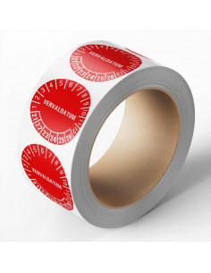 Vervaldatum keuringssticker, rood, 25 meter op rol